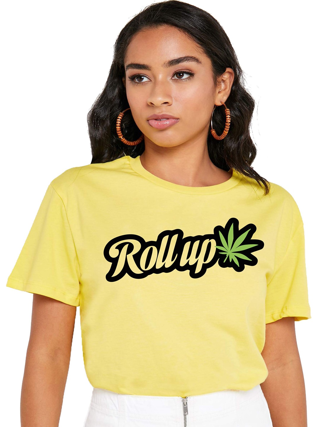 

VLAM Women Typography Printed Pockets T-shirt, Yellow
