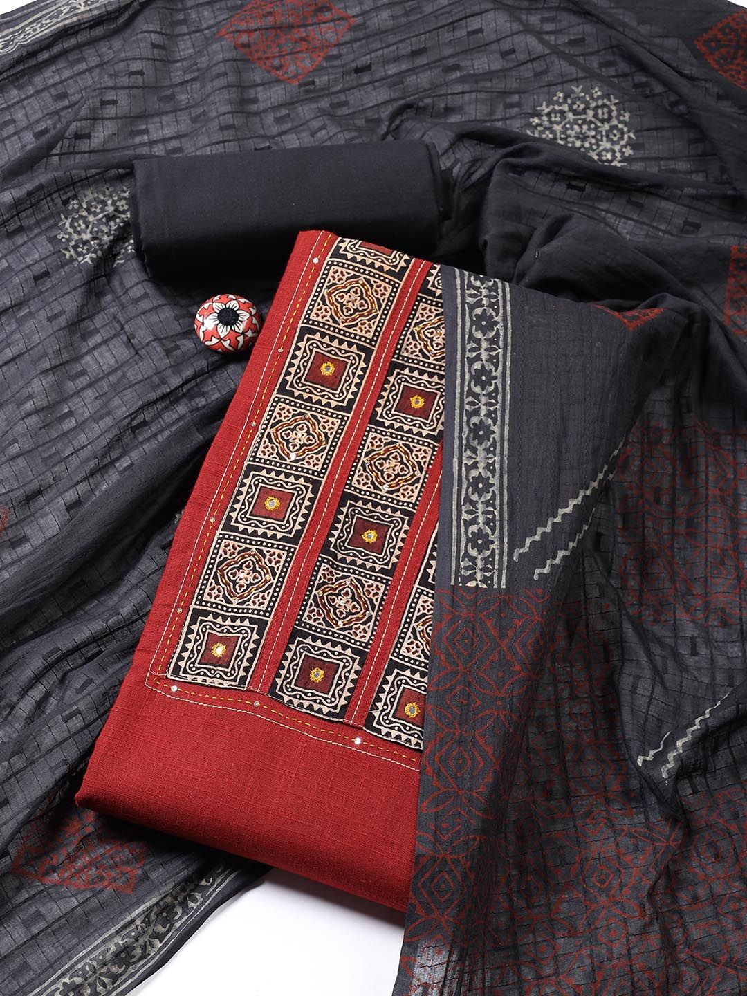 

Meena Bazaar Ethnic Motifs Printed Unstitched Dress Material, Maroon