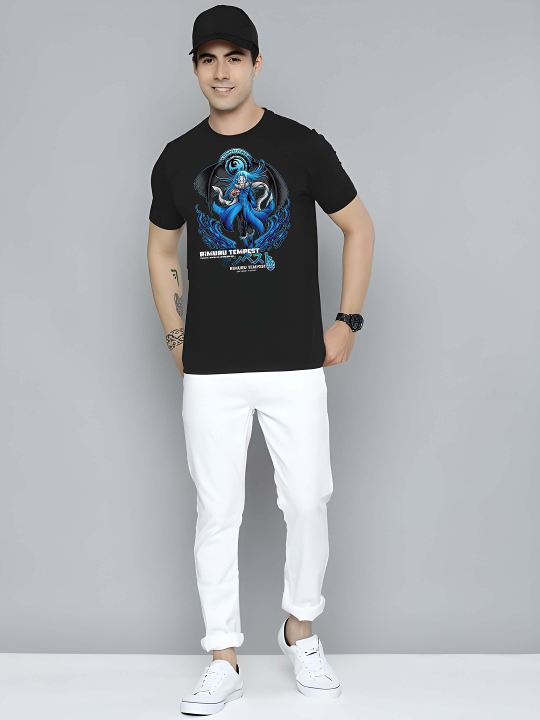 

Krimmple Men Graphic Printed Round Neck Cotton T-shirt, Black