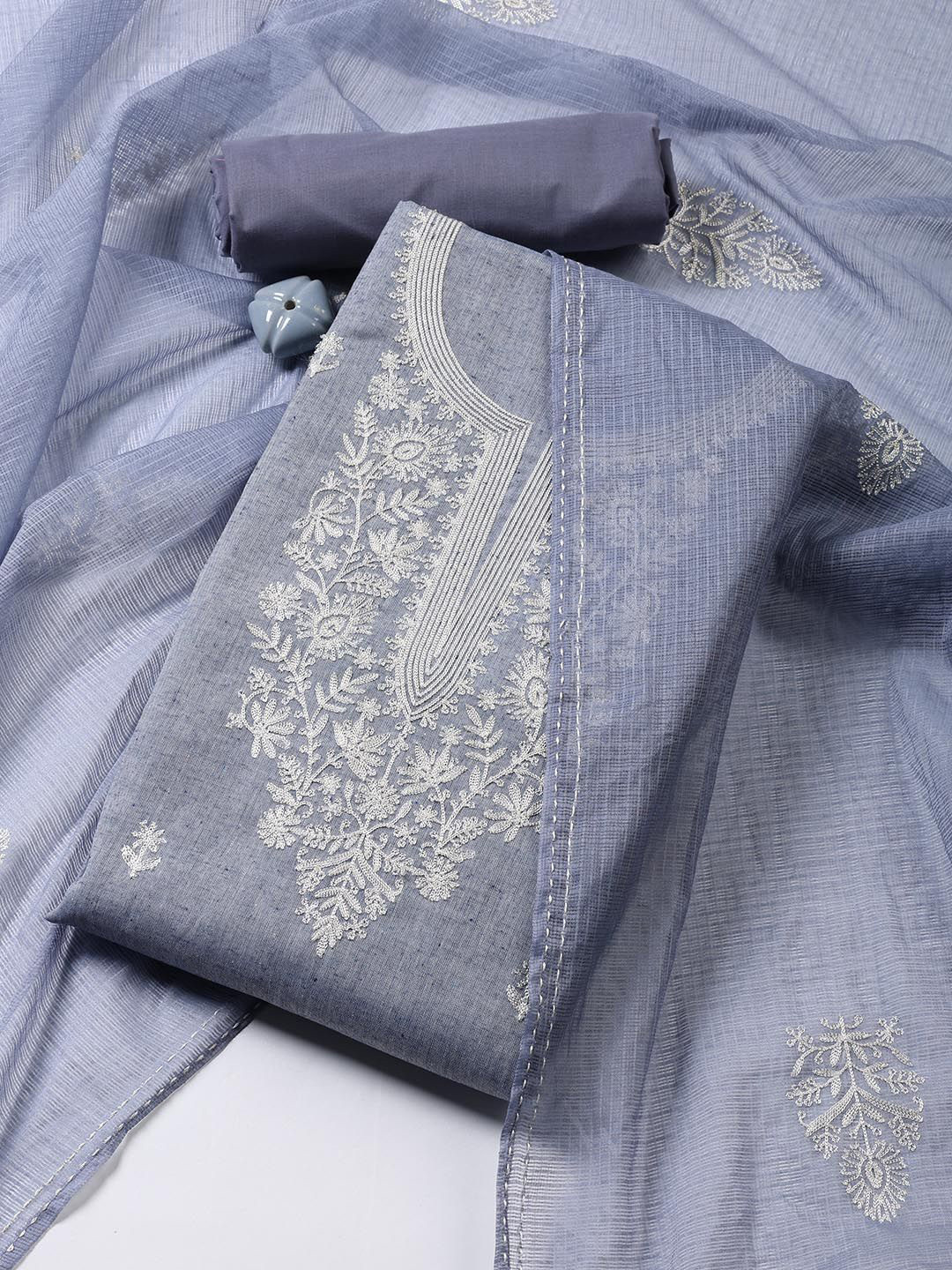 

Meena Bazaar Floral Embroidered Unstitched Dress Material, Blue
