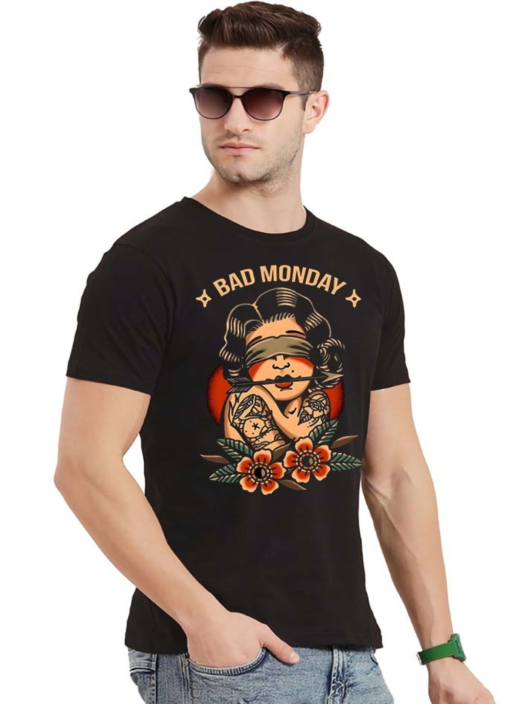 

Krimmple Men Graphic Printed Round Neck Cotton T-shirt, Black