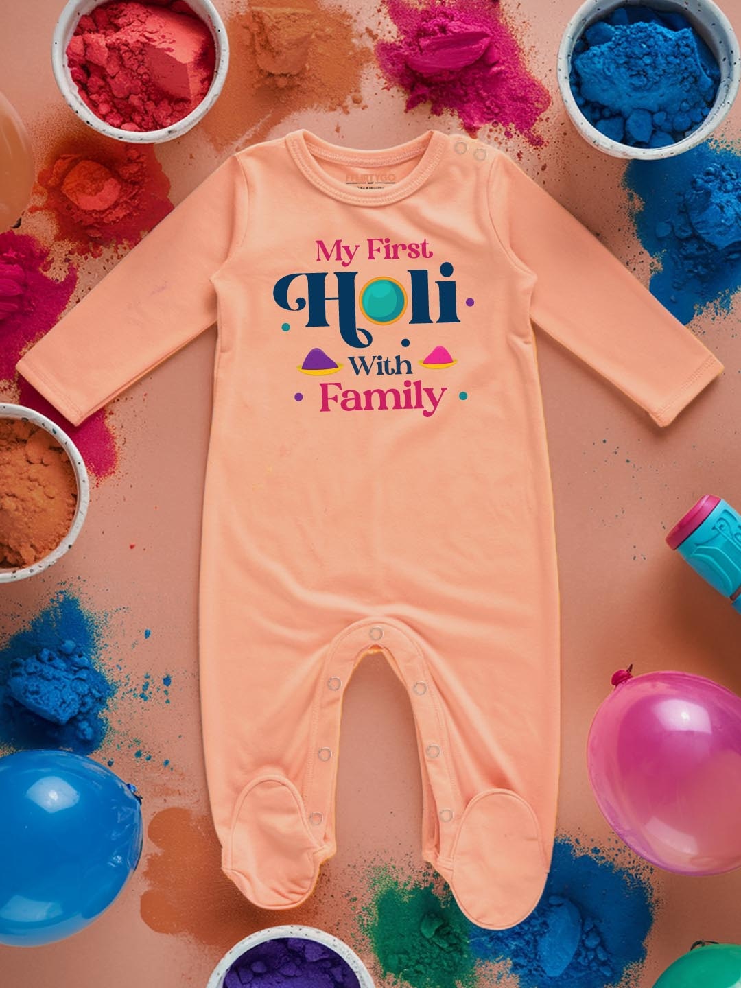 

FFLIRTYGO Infants Holi Printed Pure Cotton Sleepsuit, Peach