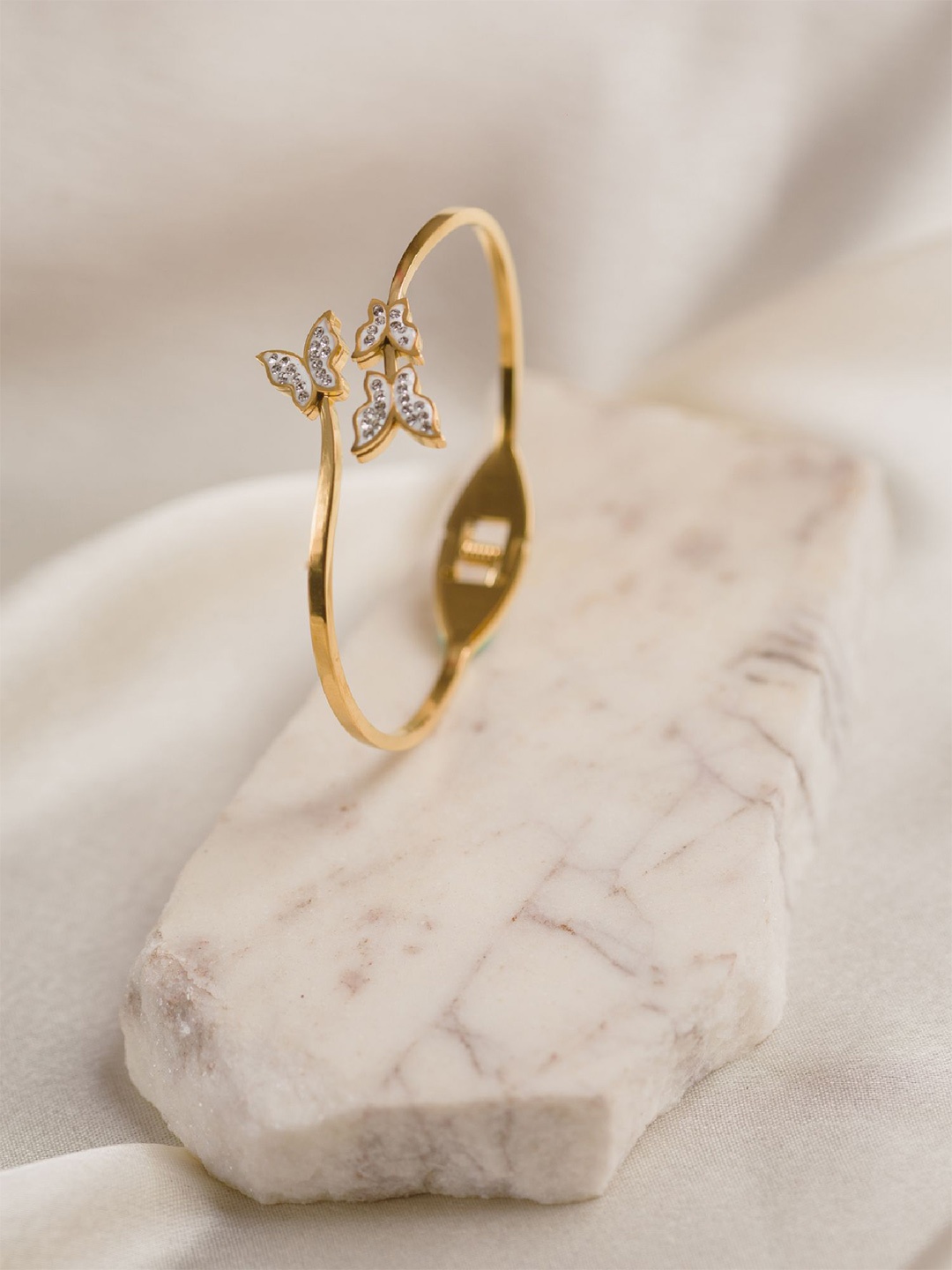 

ARTKLIM Gold-Plated Stone Studded Butterfly Cuff Bracelet