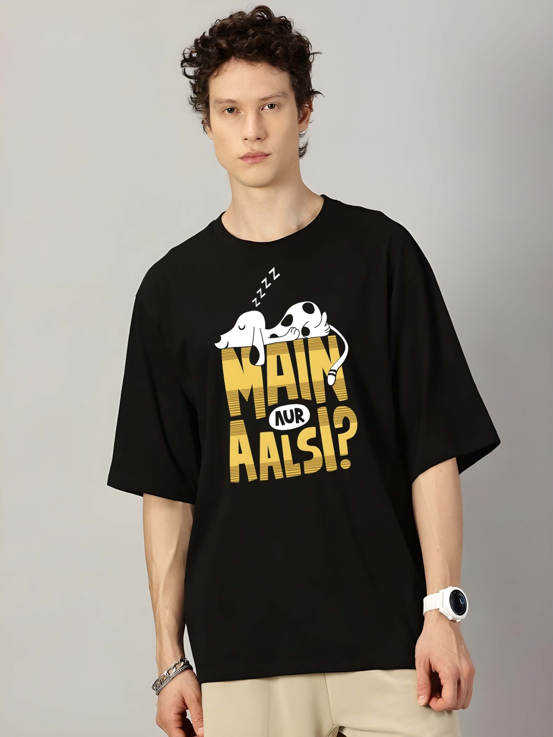 

BOWLIFESTYLE Men Drop-Shoulder Sleeves Pure Cotton T-shirt, Black
