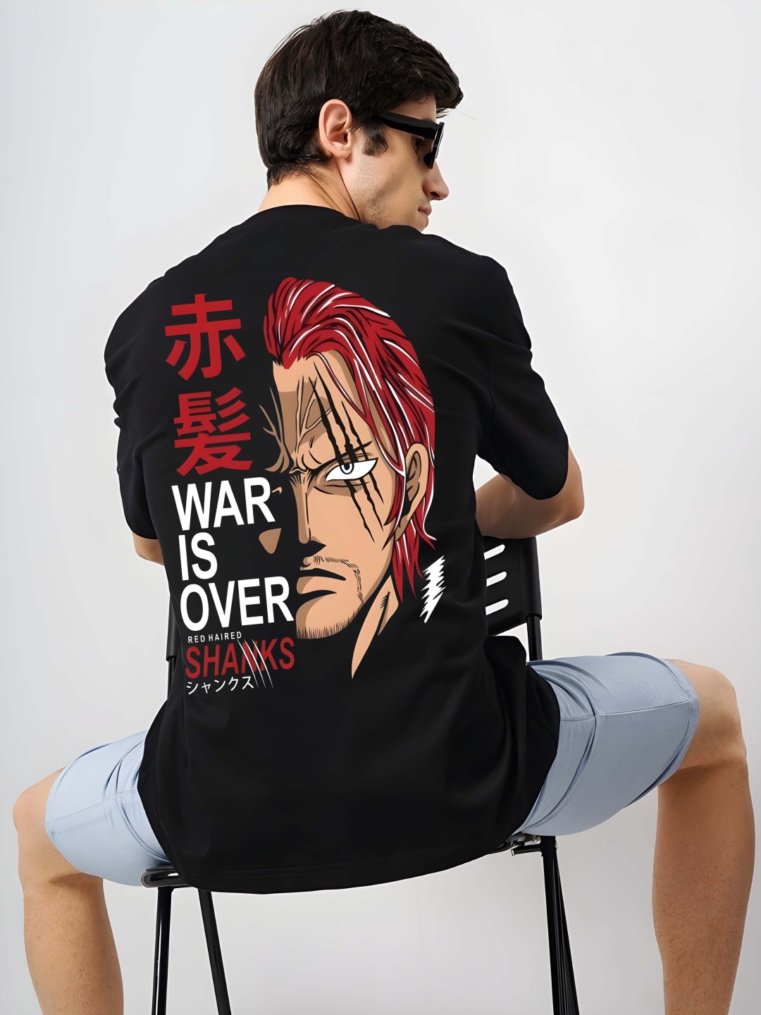 

Krimmple Men Graphic Printed Round Neck Cotton Oversized T-shirt, Black