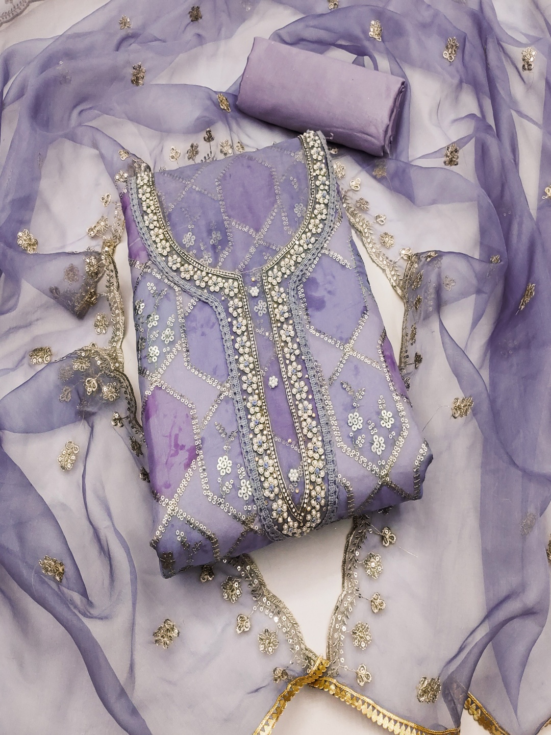 

Blissta Floral Embellished Organza Unstitched Dress Material, Purple