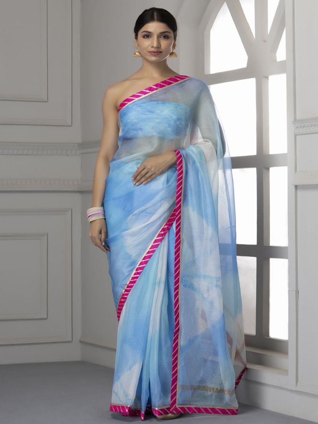 

Geroo Luxe Bandhani Gotta Patti Pure Silk Kota Saree, Blue