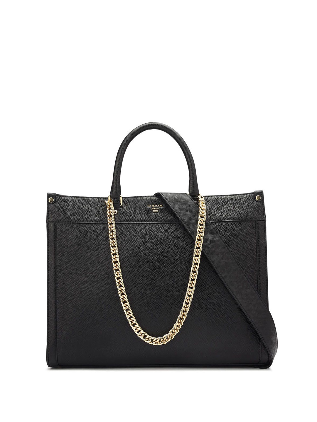 

Da Milano Women Solid Structured Leather Handheld Bag, Black