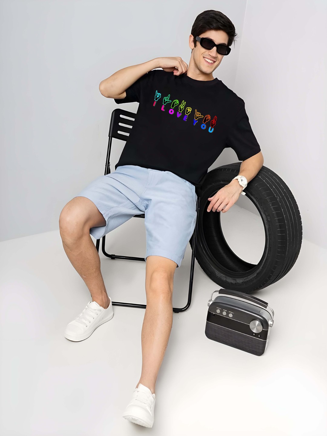 

Krimmple Men Typography Printed Round Neck Pure Cotton Relaxed Fit T-shirt, Black