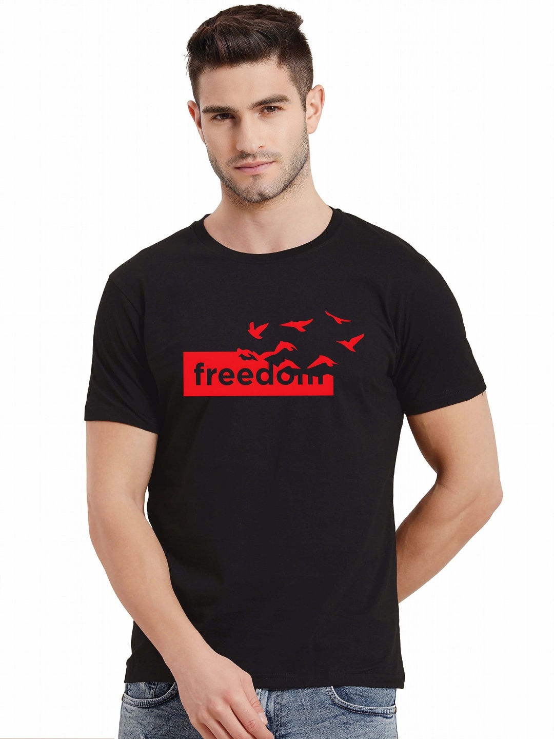 

BOWLIFESTYLE Men Pure Cotton T-shirt, Black