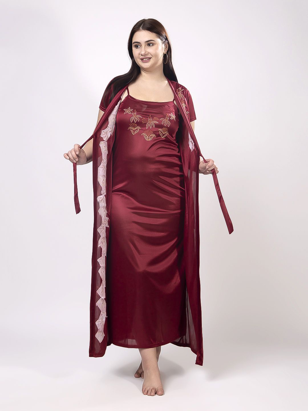 

CHUI MUI Embroidered Maxi Nightdress, Maroon