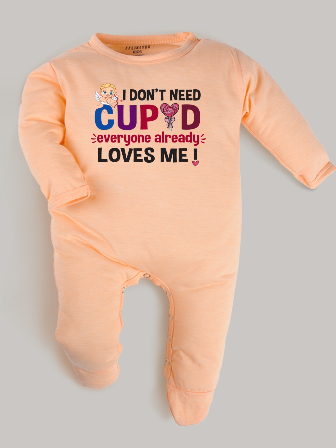 

FFLIRTYGO Infants Valentine day Printed Cotton Sleepsuit, Peach