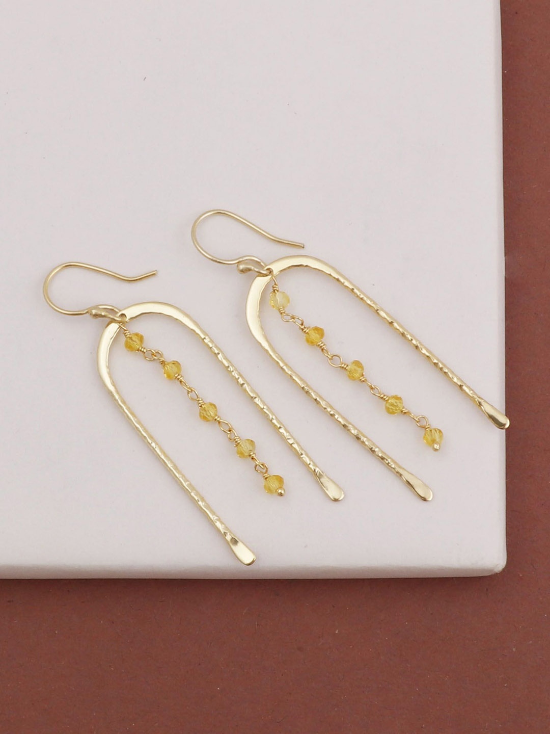 

EL JOYERO Brass Gold-Plated Citrine Stones Contemporary Drop Earrings