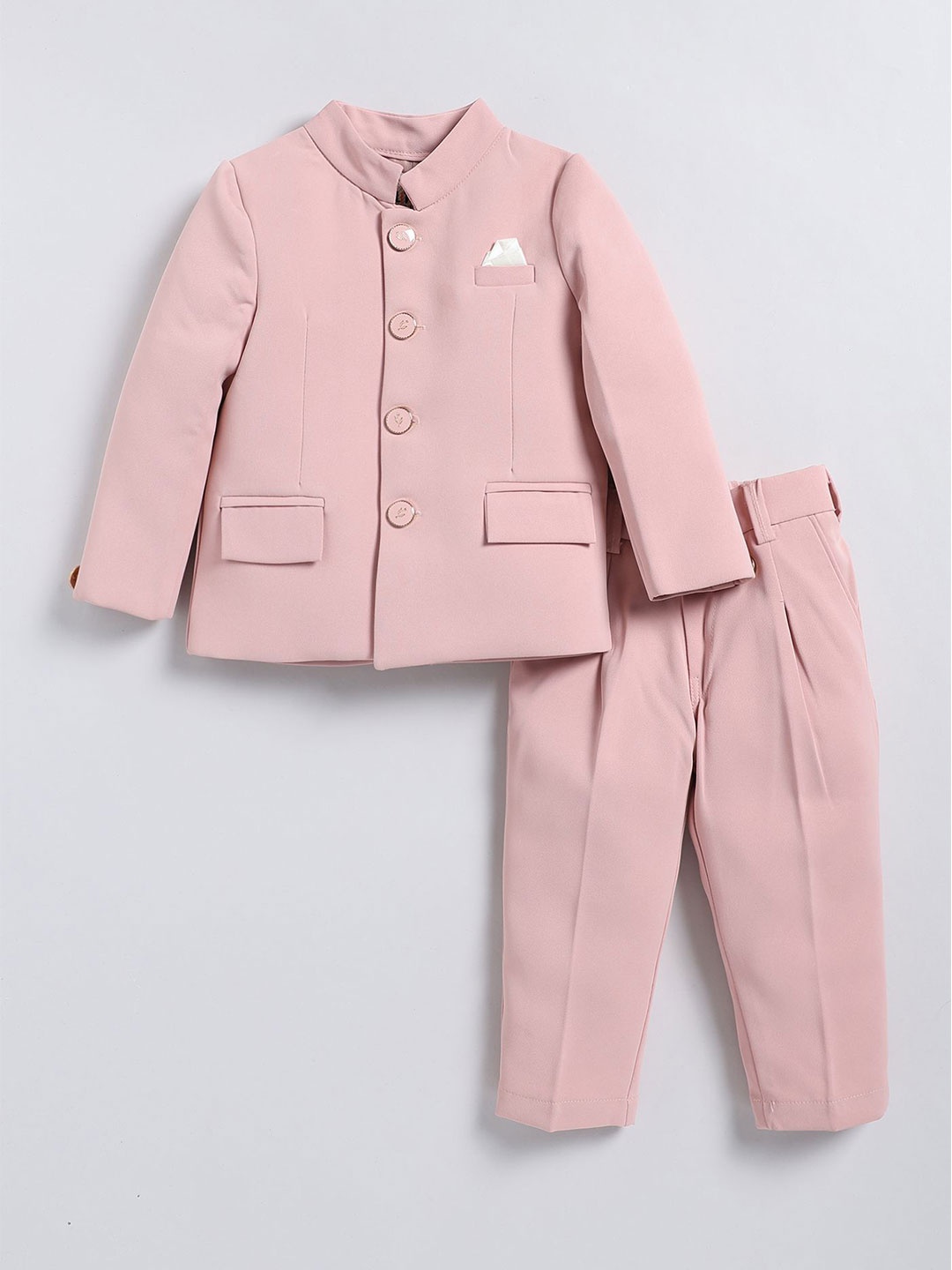 

LITTLE COLLARS Boys Jodhpuri Bandhgala Two-Piece Suit Blazer With Trouser, Pink