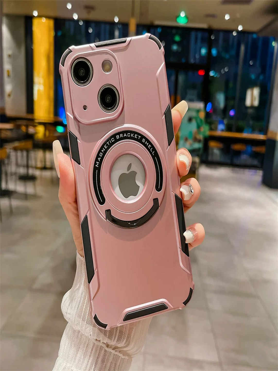 

Luxury Kase LK105 Solid iPhone 15 Shockproof Magnetic Stand Wireless Charging Back Case, Pink