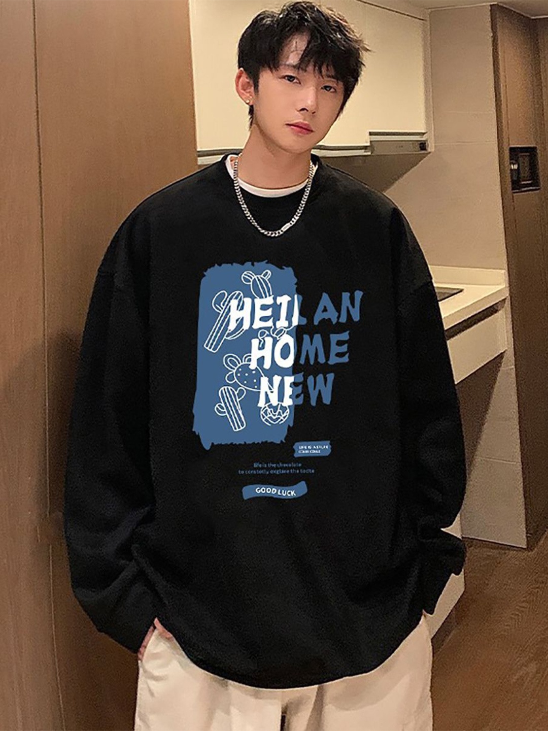 

StyleCast x Revolte Men Printed Round Neck Sweatshirt, Black