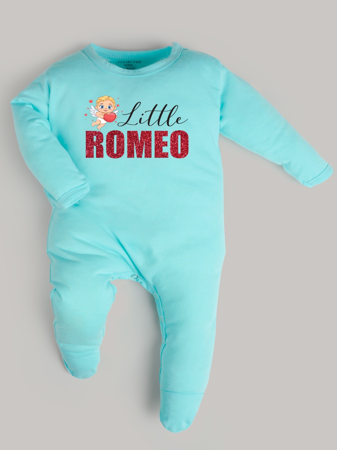 

FFLIRTYGO Infants Valentine Day Printed Cotton Sleepsuit, Turquoise blue