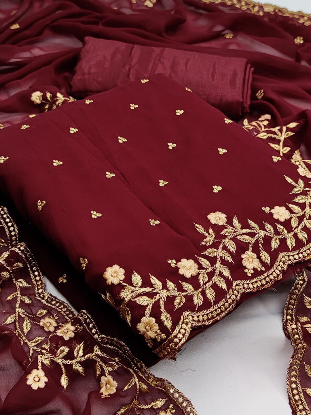 

KALINI Embroidered Silk Georgette Unstitched Dress Material, Maroon