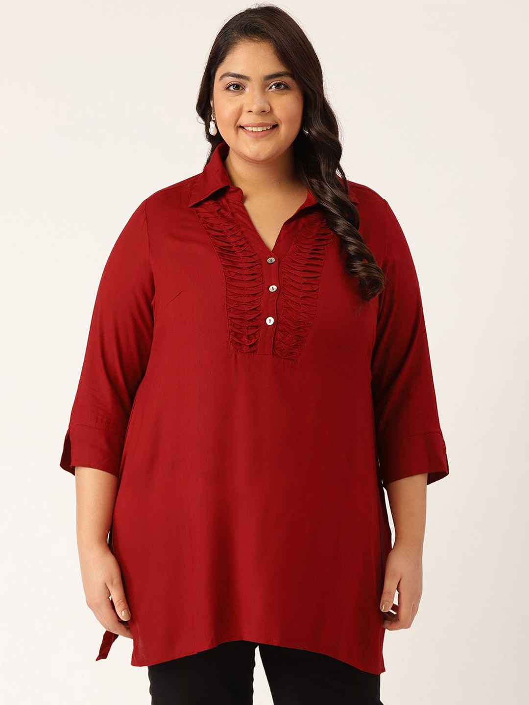 

theRebelinme Plus Size Shirt Collar Tunic, Maroon