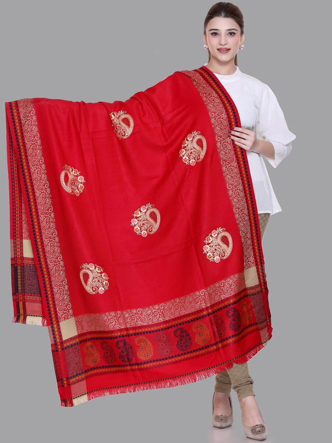 

Tones-N-Shades Ethnic Motifs Woven Design Shawl, Maroon