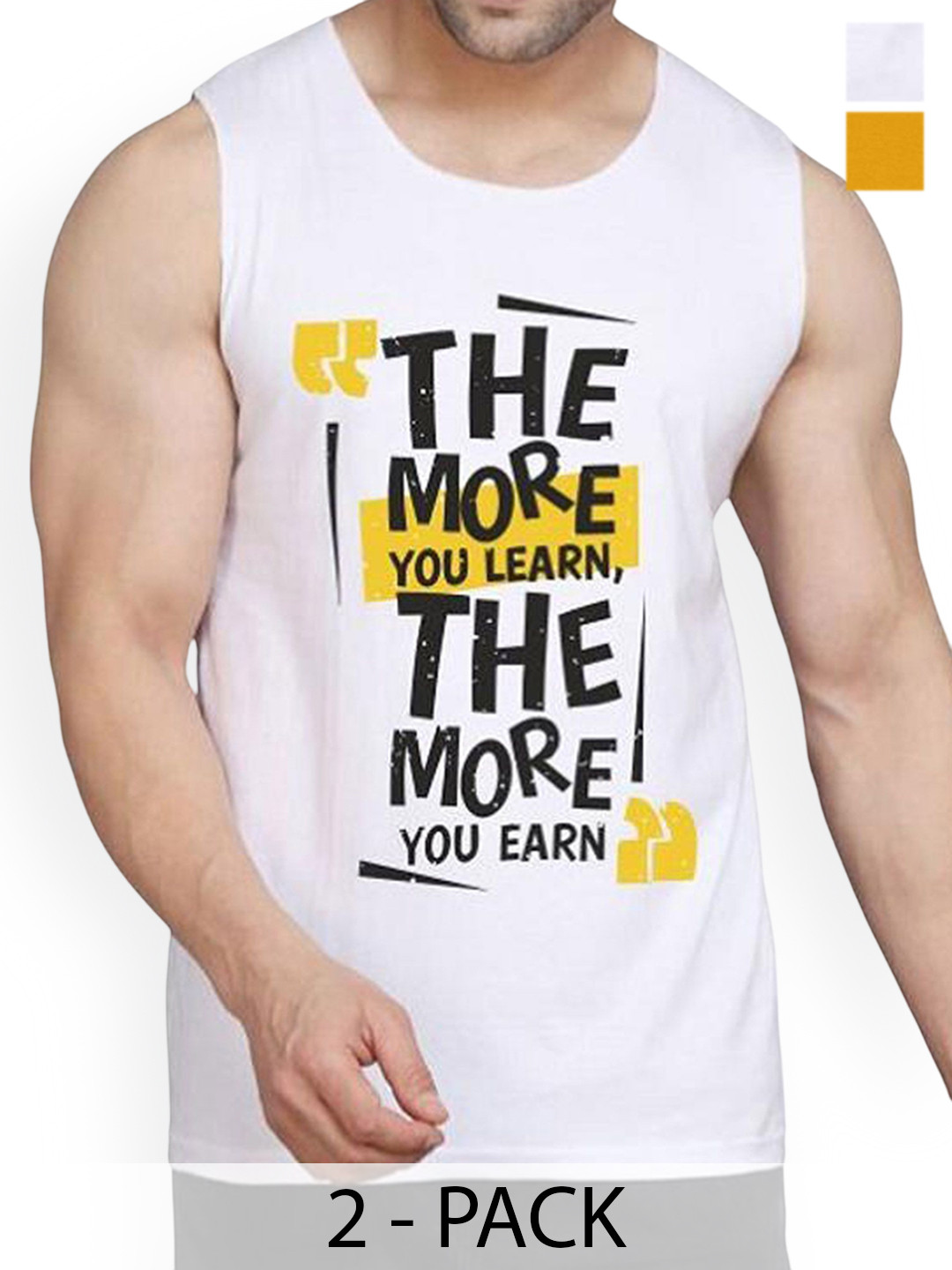 

WOOSTRO Pack Of 2 Printed Cotton Gym Vests RS26 CMB (MORE MUSTARD) (MORE WHITE)