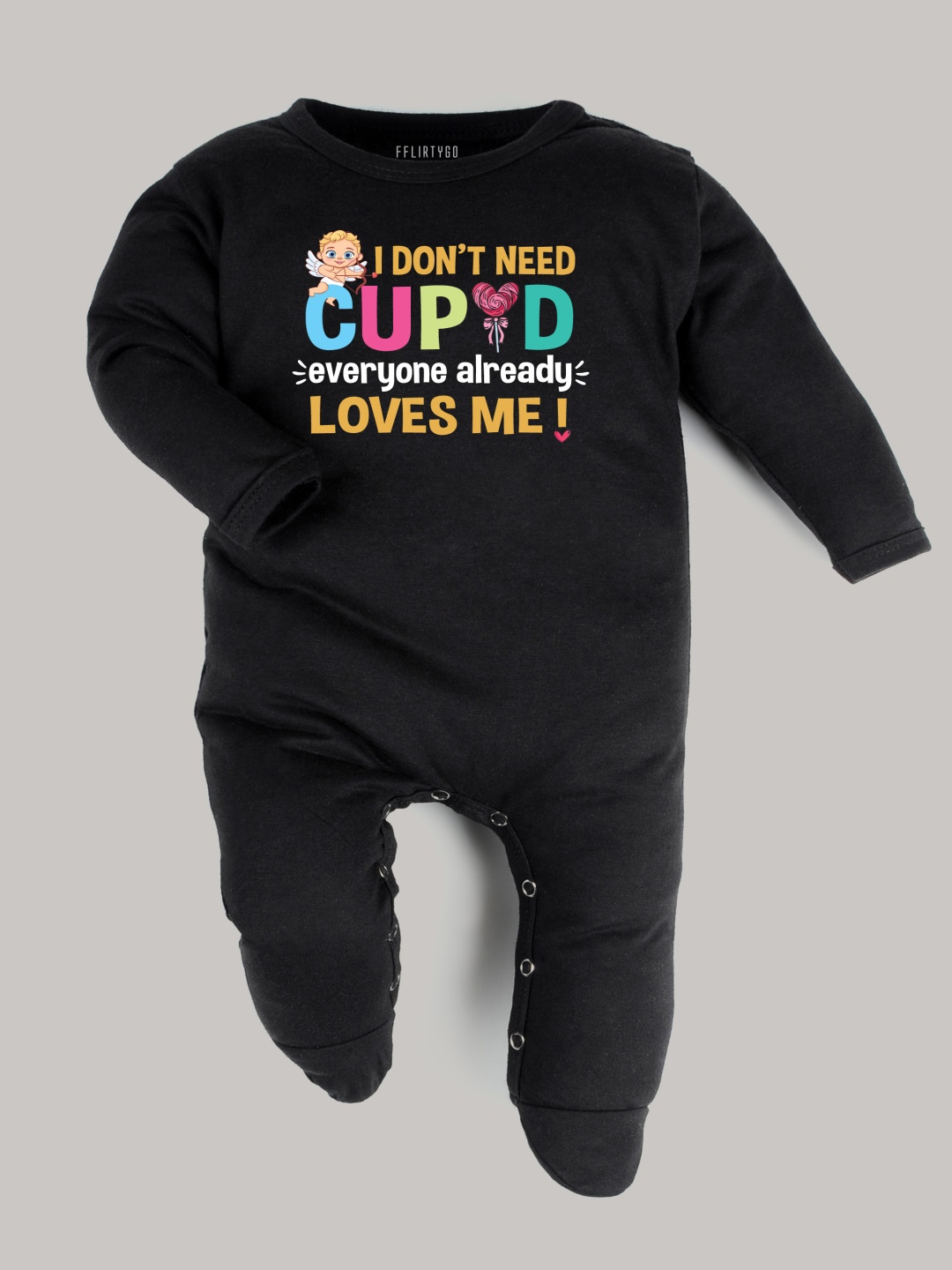 

FFLIRTYGO Infants Valentine Day Printed Cotton Sleepsuit, Black