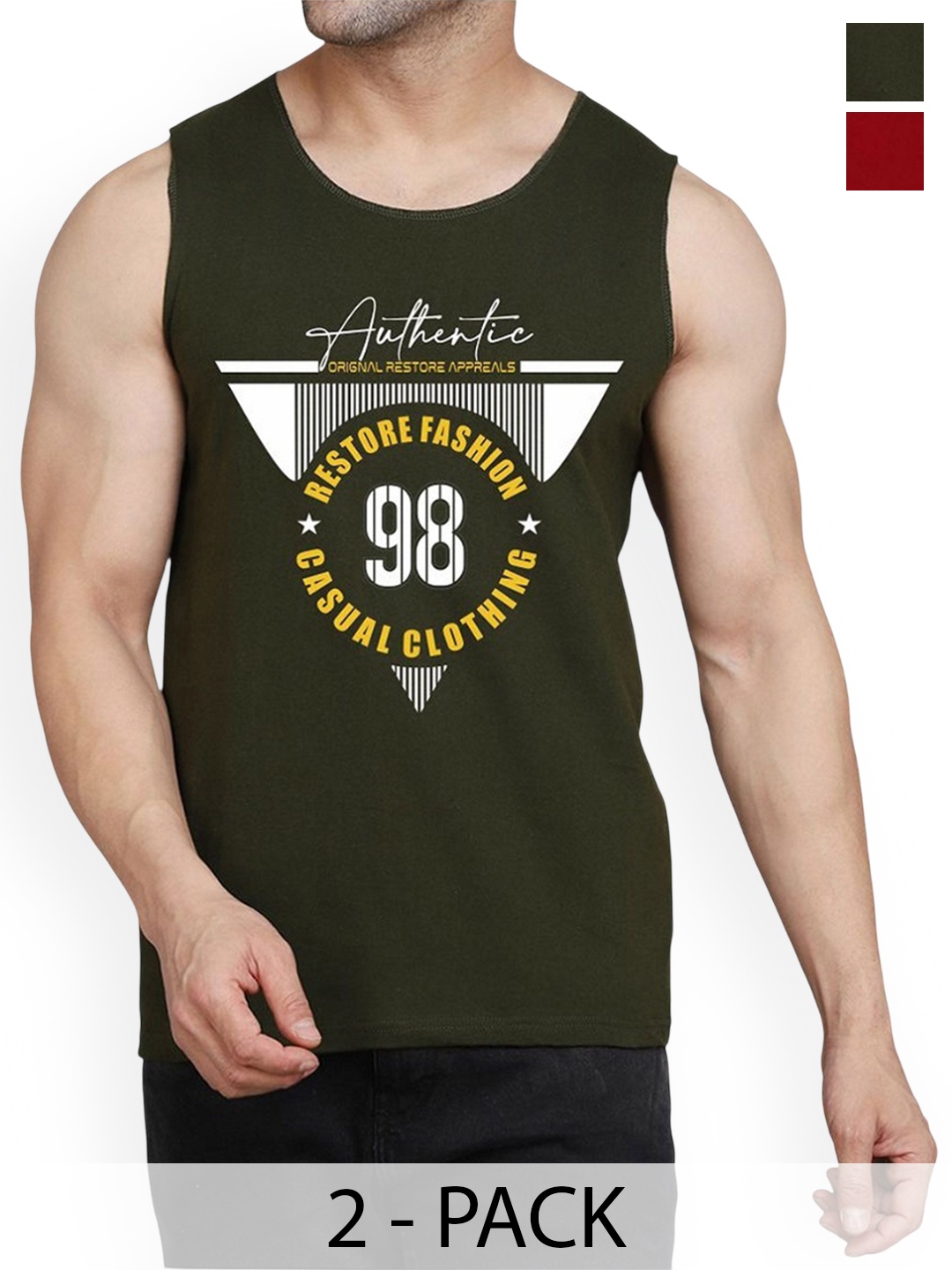 

WOOSTRO Pack Of 2 Printed Innerwear Vests RS26 CMB (MORE MAROON) (98 OLIVE)