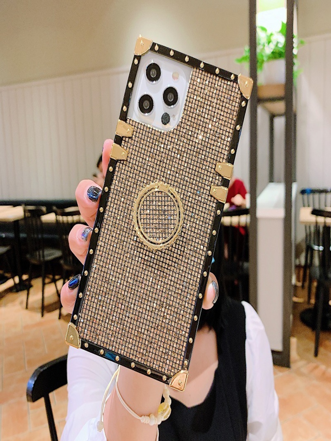 

Luxury Kase Quirky iPhone 12 Pro Bling Glitter Case Square Cover Back Case, Gold