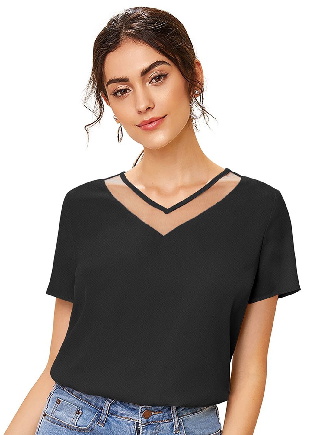

S.K.C Women V-Neck Top, Black