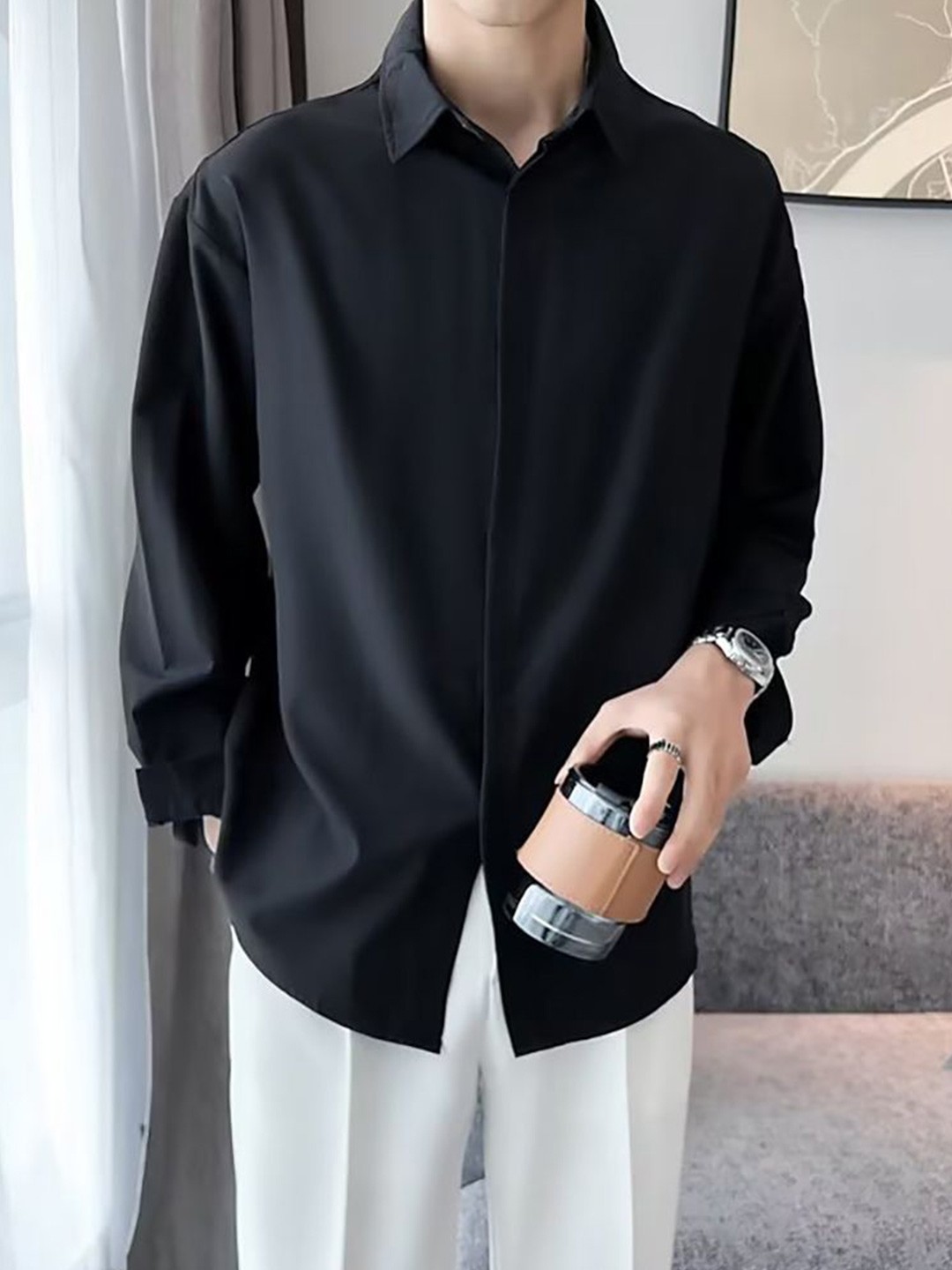 

StyleCast x Revolte Men Opaque Casual Shirt, Black