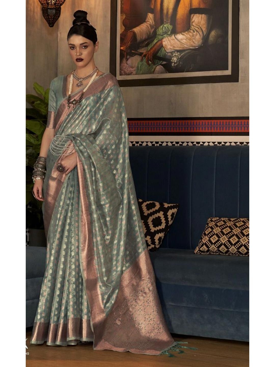 

Anouk Woven Design Zari Silk Blend Banarasi Saree, Grey