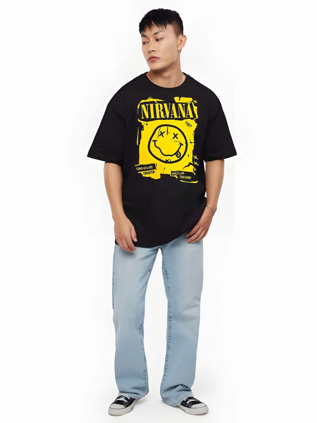 

Krimmple Men Drop-Shoulder Sleeves Pure Cotton T-shirt, Black