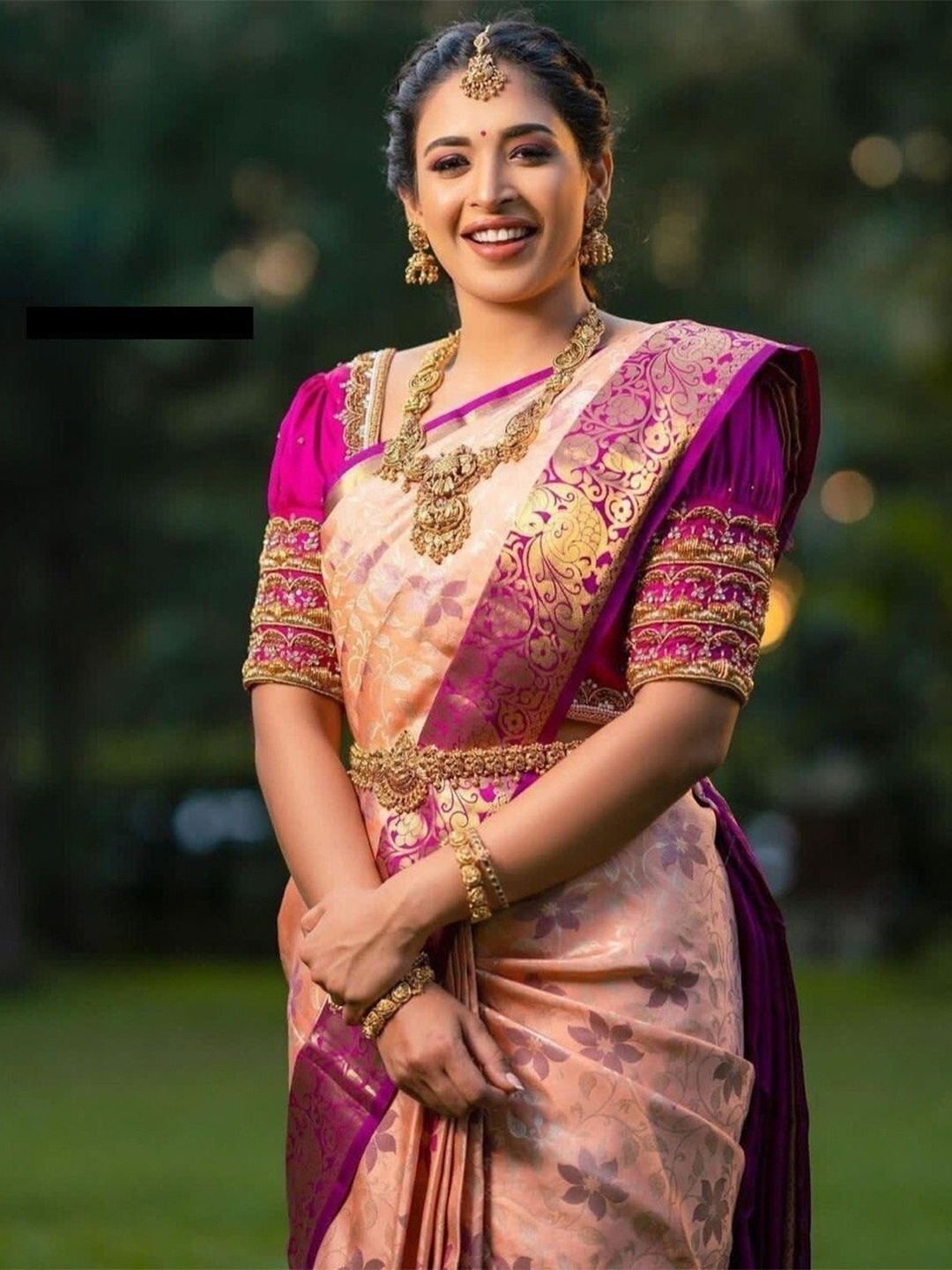 

bansari textiles Woven Design Zari Kanjeevaram Saree, Peach