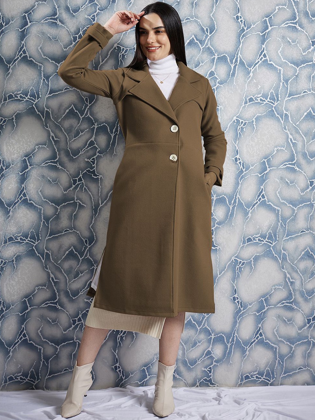 

Athena Women Single-Breasted Longline Overcoat, Brown