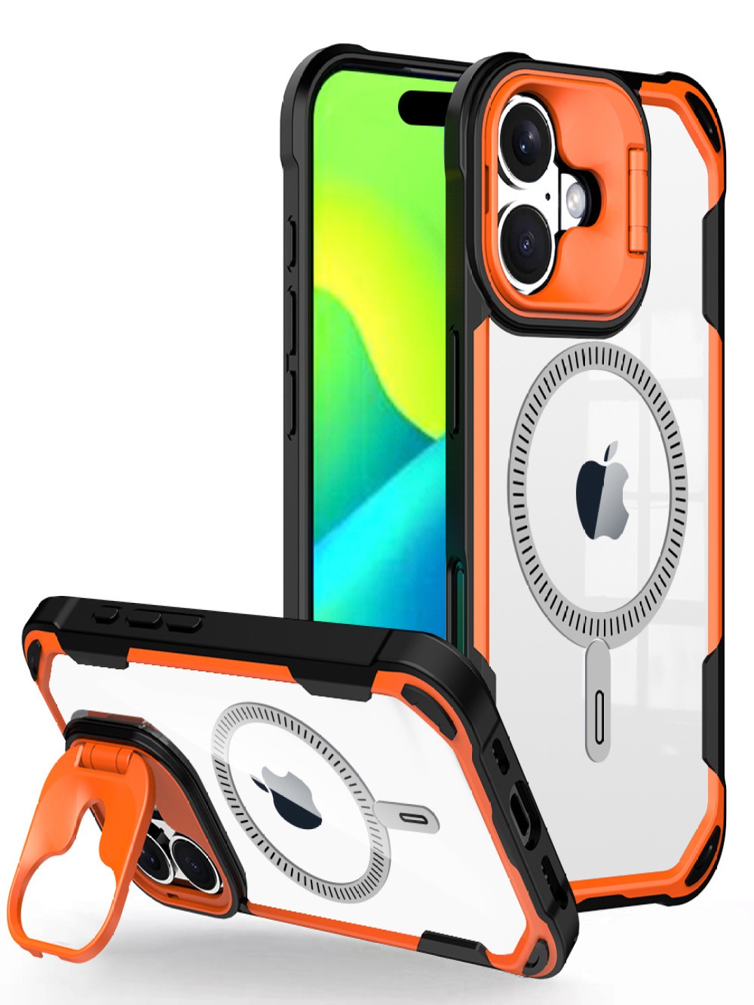 

Luxury Kase LK164 iPhone 16 Plus Invisible Stand Transparent Magnetic Mag-Safe Back Case, Orange