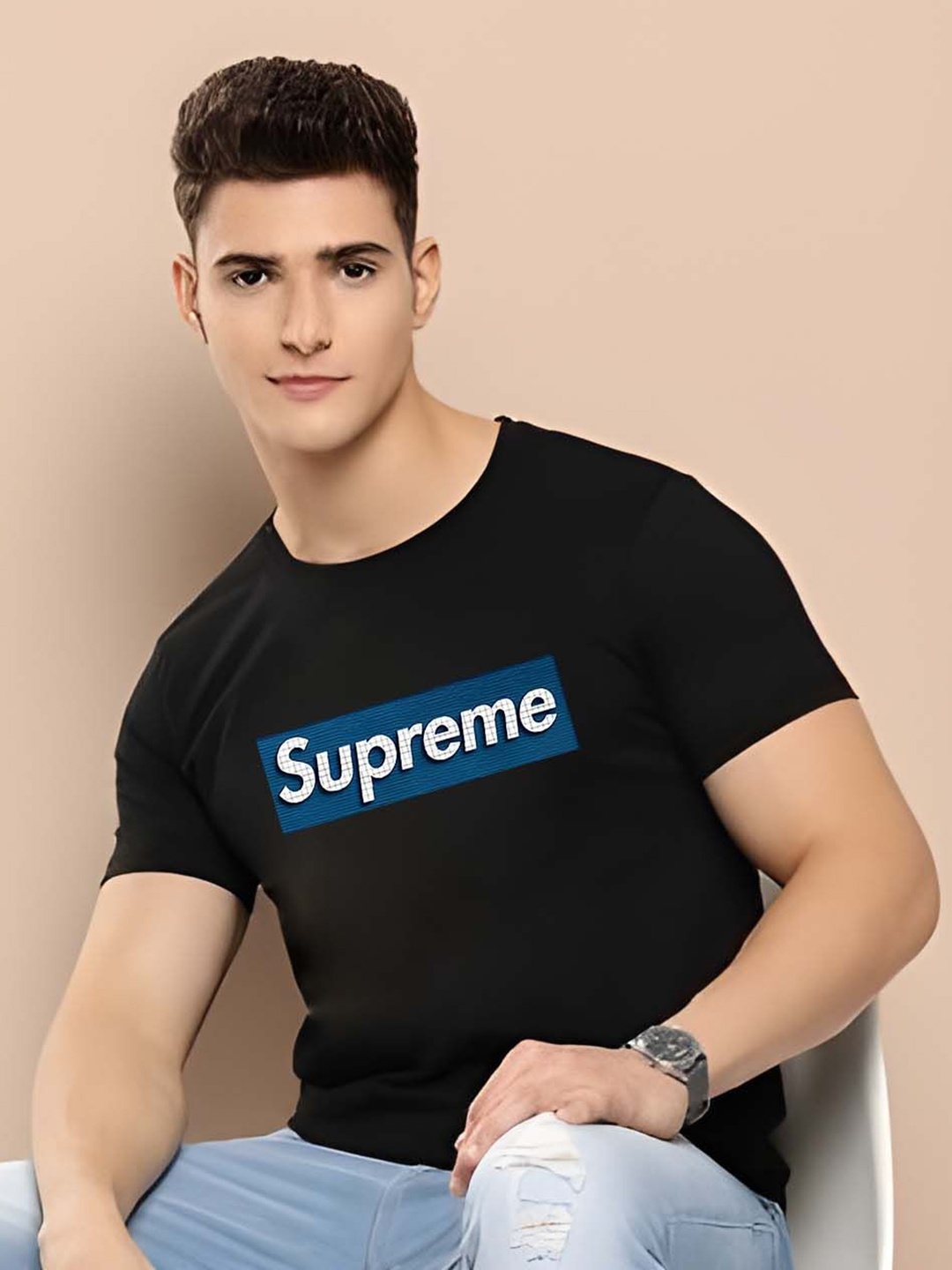 

Moda Rapido Men Pure Cotton T-shirt, Black