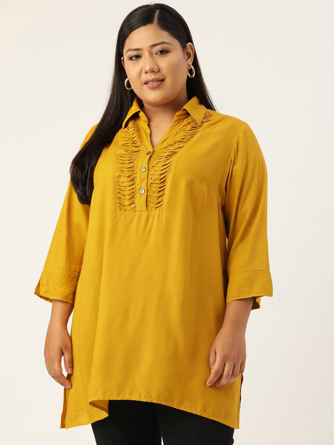 

theRebelinme Viscose Rayon Shirt Collar Tunic, Mustard