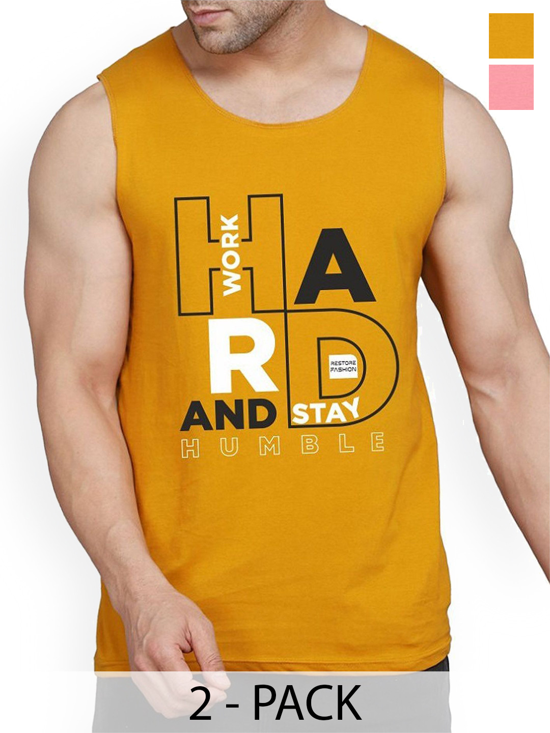 

WOOSTRO Pack Of 2 Printed Combed Cotton Gym Vest RS26 CMB (HARD PEACH) (HARD MUSTARD)