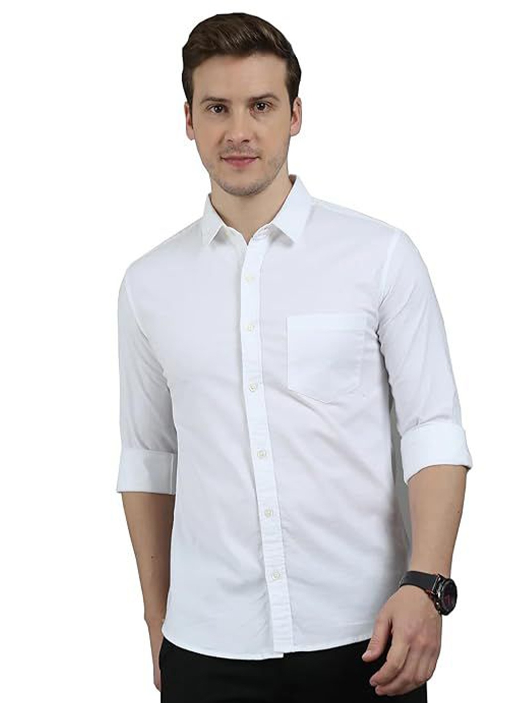 

BAESD Men Standard Slim Fit Twill Shirt, White