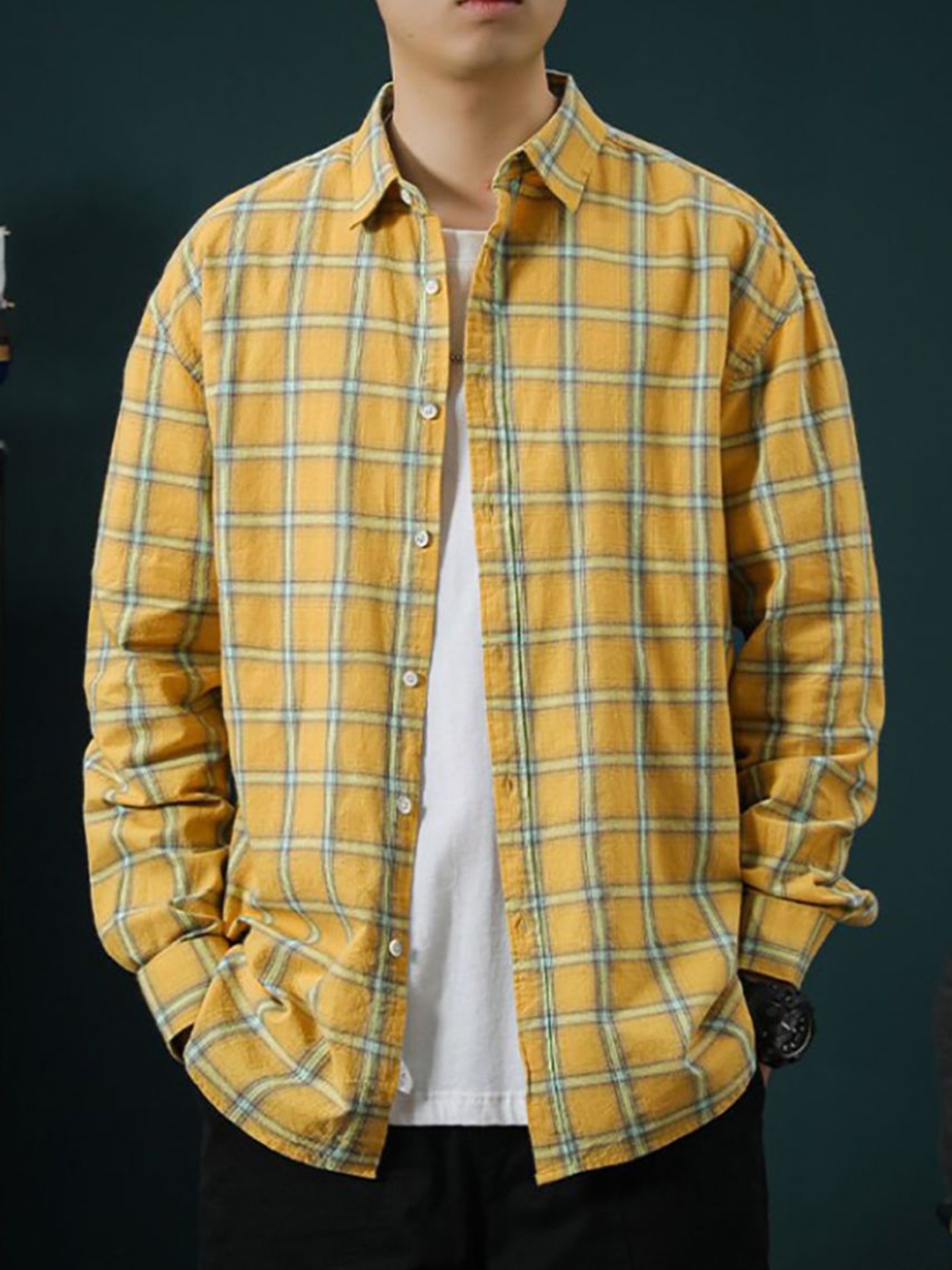 

StyleCast x Revolte Men Shepherd Checks Opaque Checked Casual Shirt, Yellow