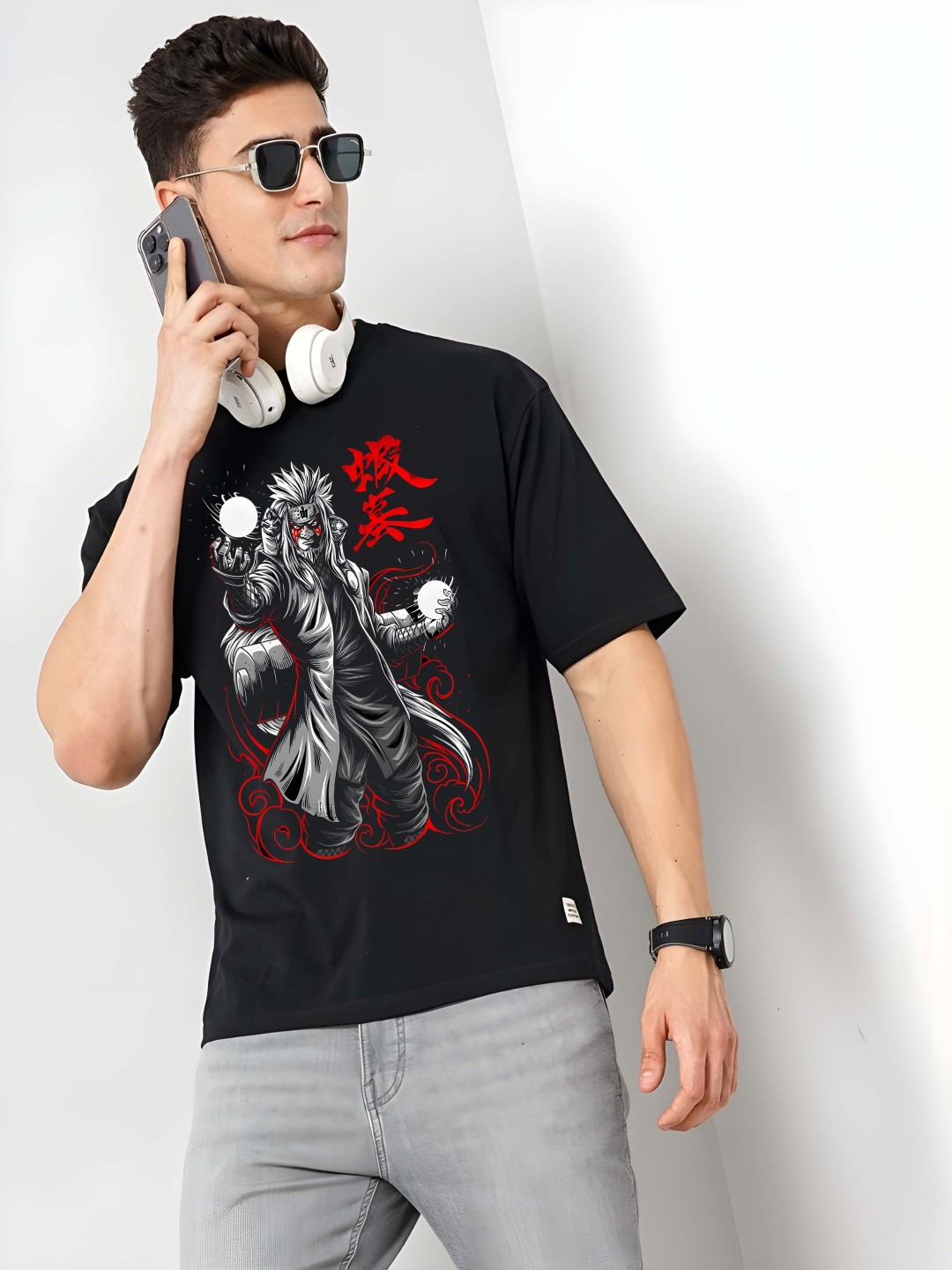 

Krimmple Men Drop-Shoulder Sleeves Pure Cotton T-shirt, Black