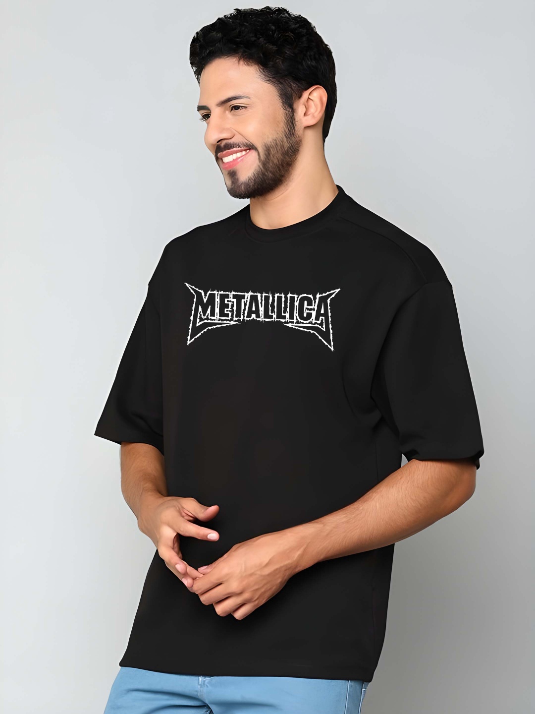 

BOWLIFESTYLE Men Drop-Shoulder Sleeves Pure Cotton T-shirt, Black