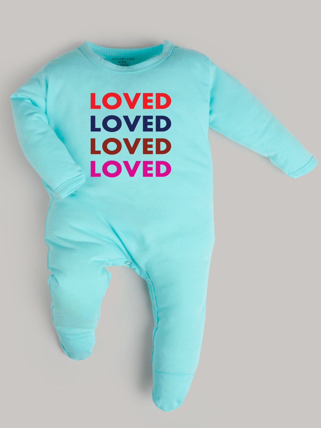 

FFLIRTYGO Infants Valentine Day Printed Cotton Sleepsuit, Turquoise blue