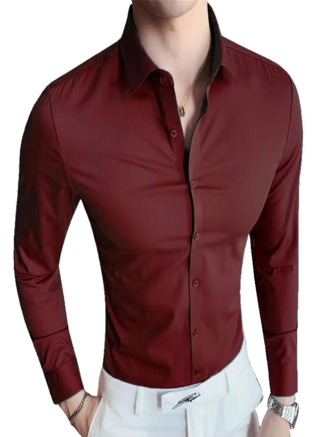 

FILO HEVIS Men Classic Opaque Formal Shirt, Maroon