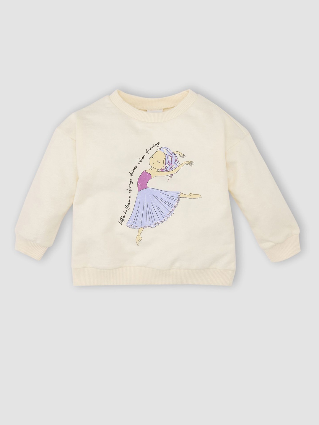 

DeFacto Girls Printed Round Neck Pullover Cotton Sweater, Beige