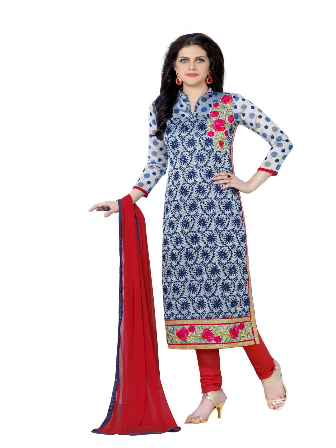 

HERE&NOW Ethnic Motifs Embroidered Unstitched Dress Material, Blue