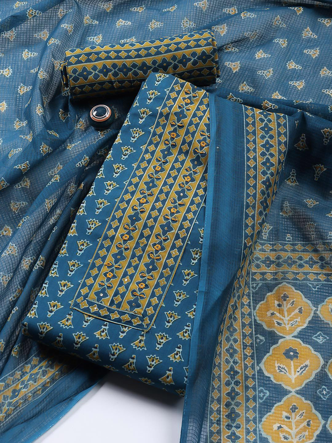 

Meena Bazaar Floral Printed Unstitched Dress Material, Blue