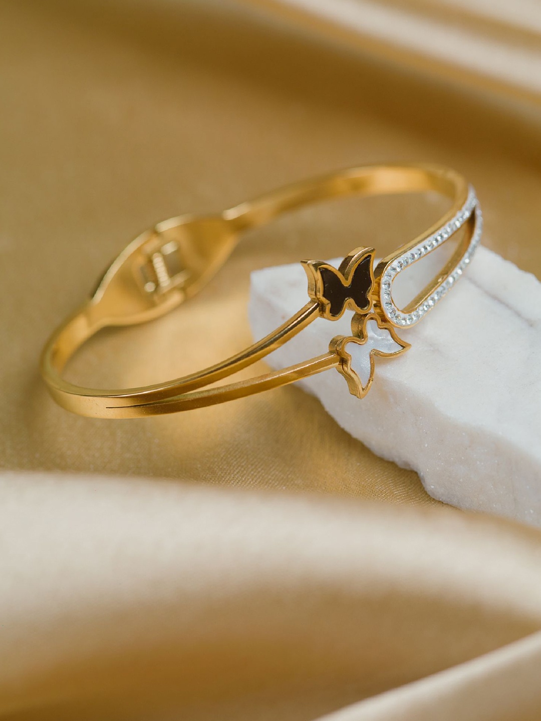 

ARTKLIM Gold-Plated Artificial Stones Studded Bangle-Style Bracelet