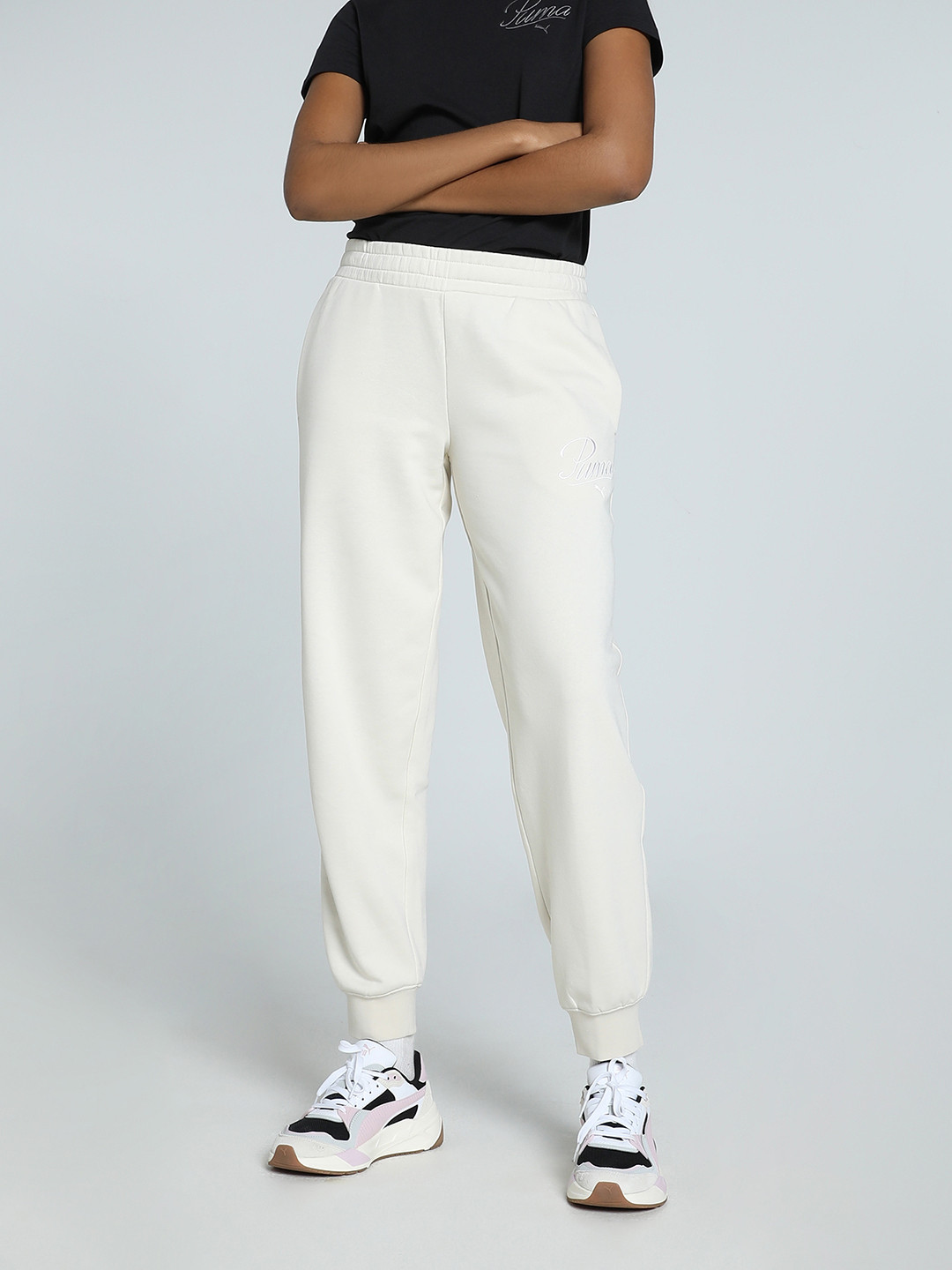 

Puma Script Comfort Women Cotton Relaxed Fit Slip On Sweatpants, White