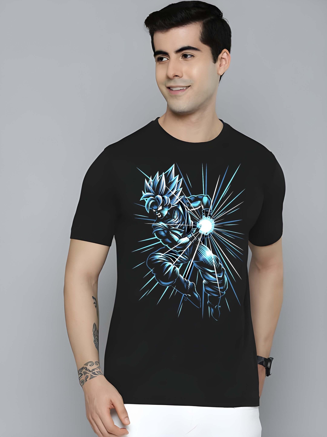 

Krimmple Men Dragon Ball Z Graphic Printed Round Neck Cotton T-shirt, Black